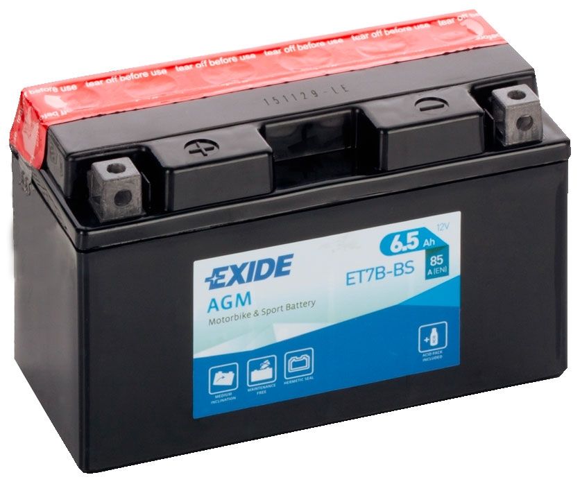 Аккумулятор EXIDE мото Motorbike Sport AGM 6,5Ah 85A (EN) AGM EXIDE ET7BBS